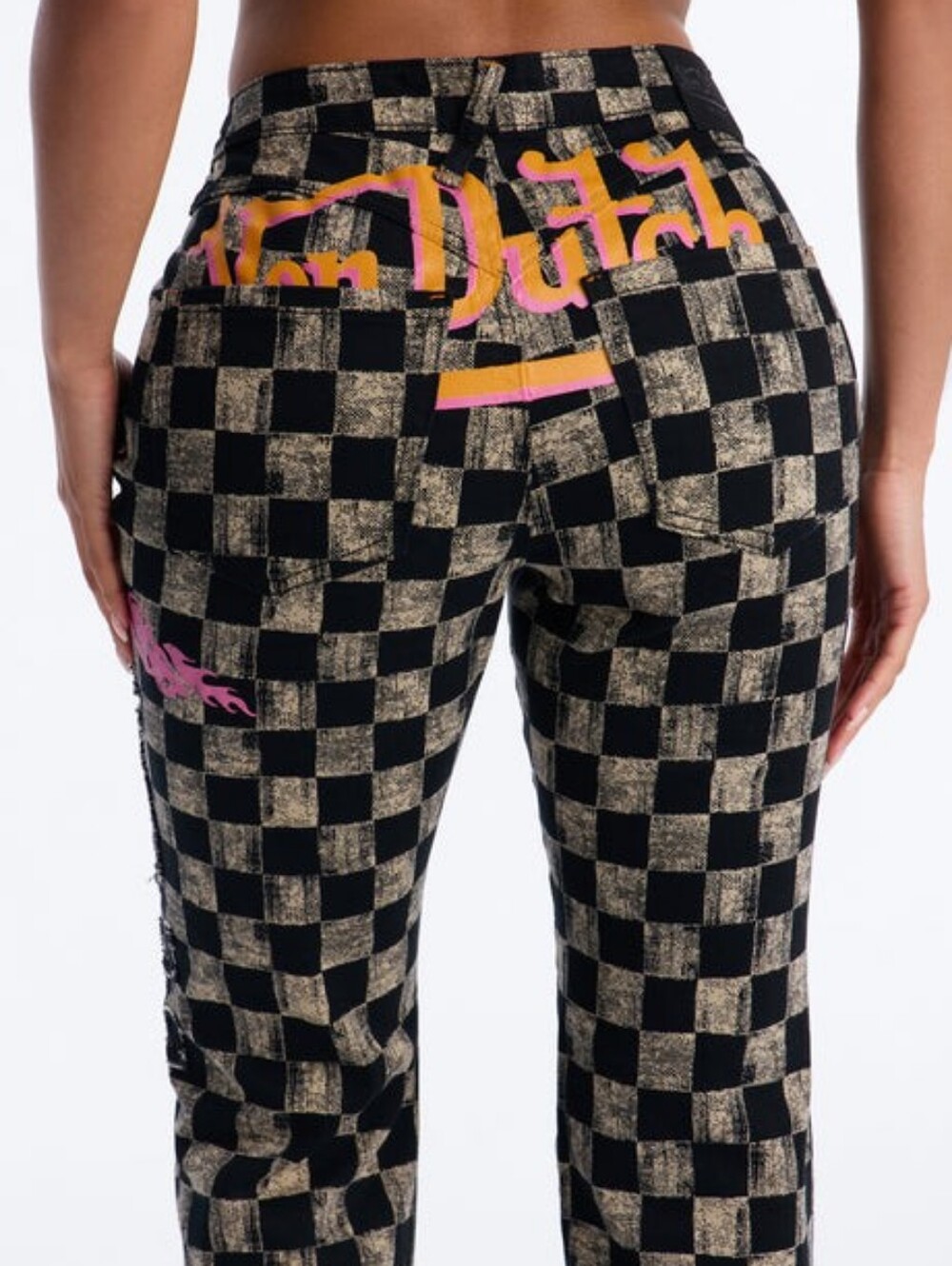 VON DUTCH Checkered Flame Bootcut Jeans NWT Y2K Moto - Picture 6 of 7